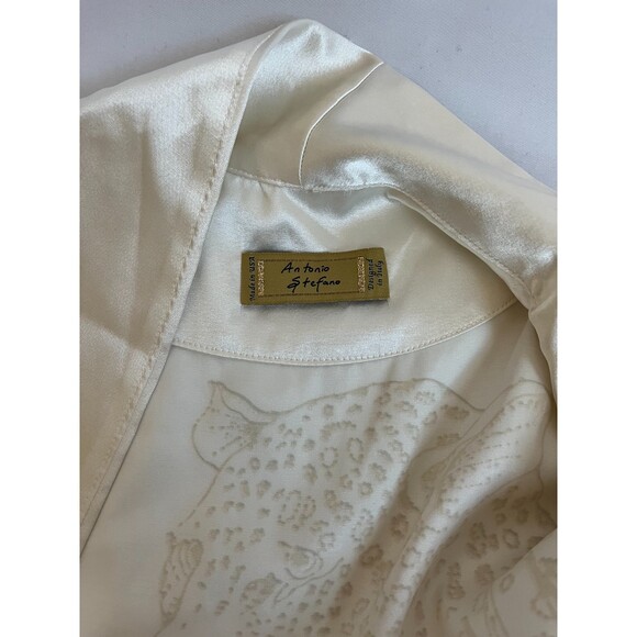 Antonio Stefano Cream White Satin Robe Size M Gold Blue Novelty Leopard Print - Picture 8 of 12